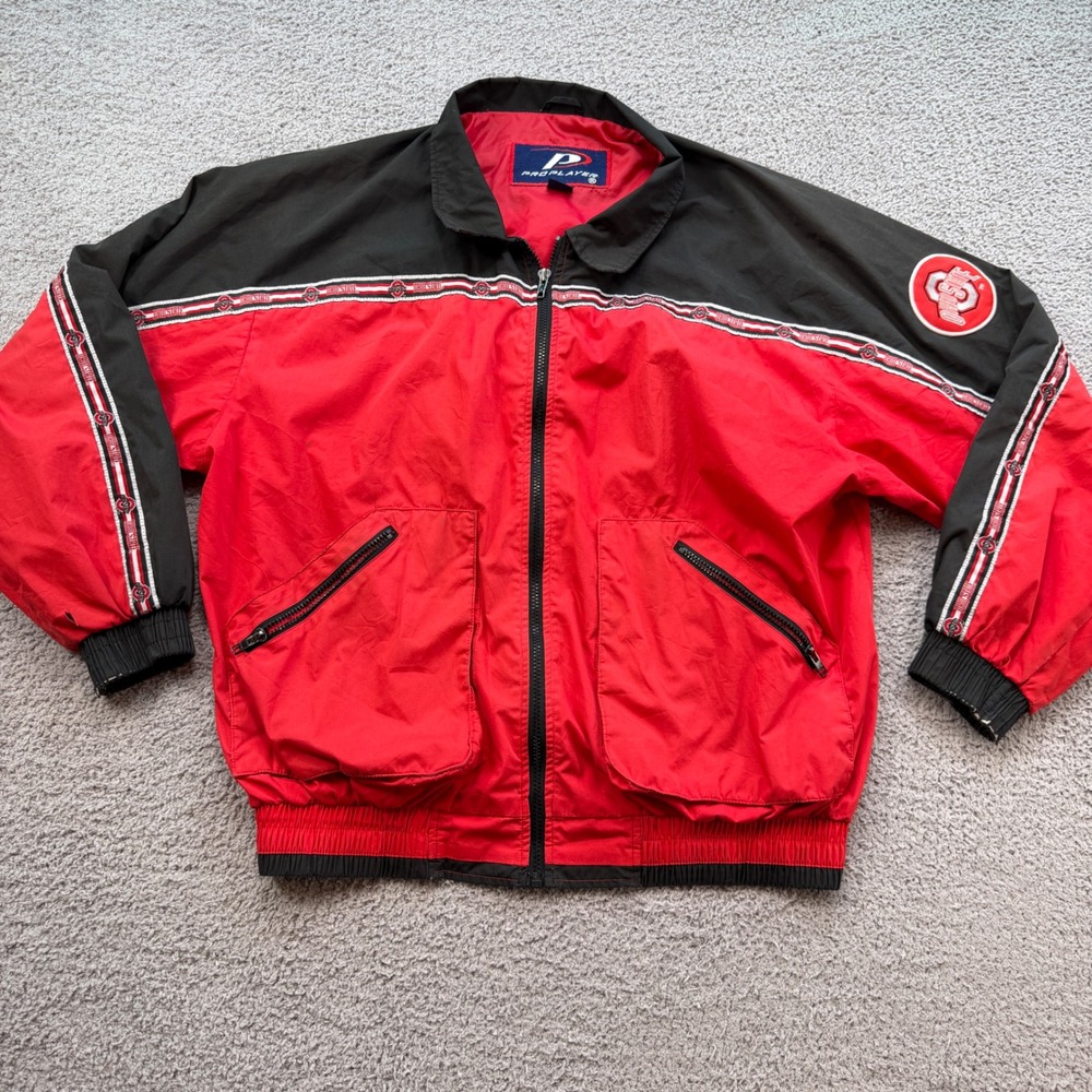 Vintage Pro Player Ohio State Buckeyes Windbreaker Jacket Red Black Mens Large